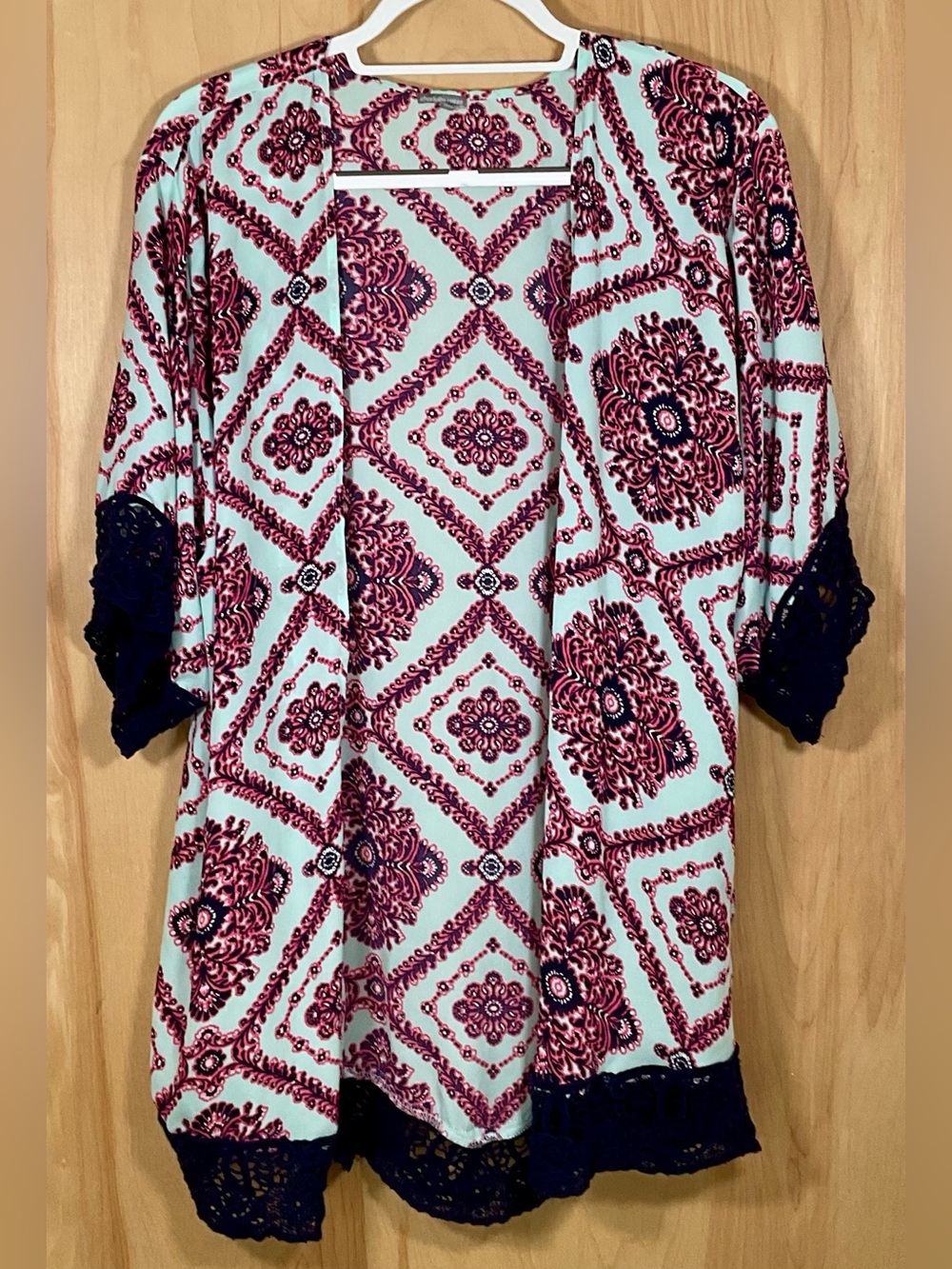 Charlotte Russe Kimono Jacket Lace Edging - EUC
